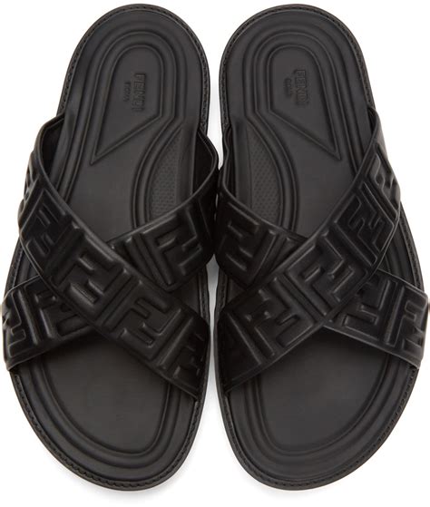 Fendi: Black Leather 'Forever Fendi' Slides 